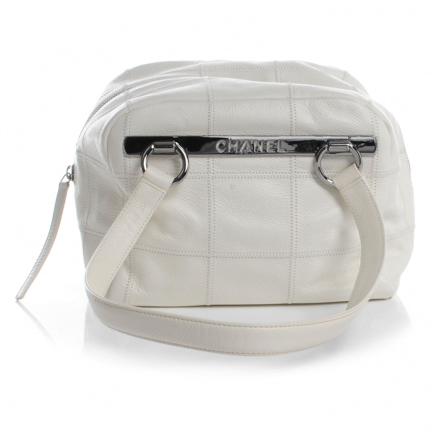 Leather Square Stitched Bowler White