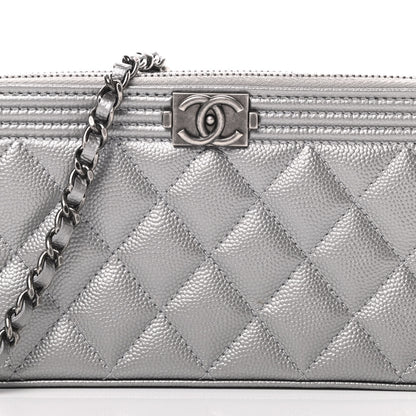 Chanel Metallic Caviar Quilted Small Boy Clutch With Chain Silver 11 of 14