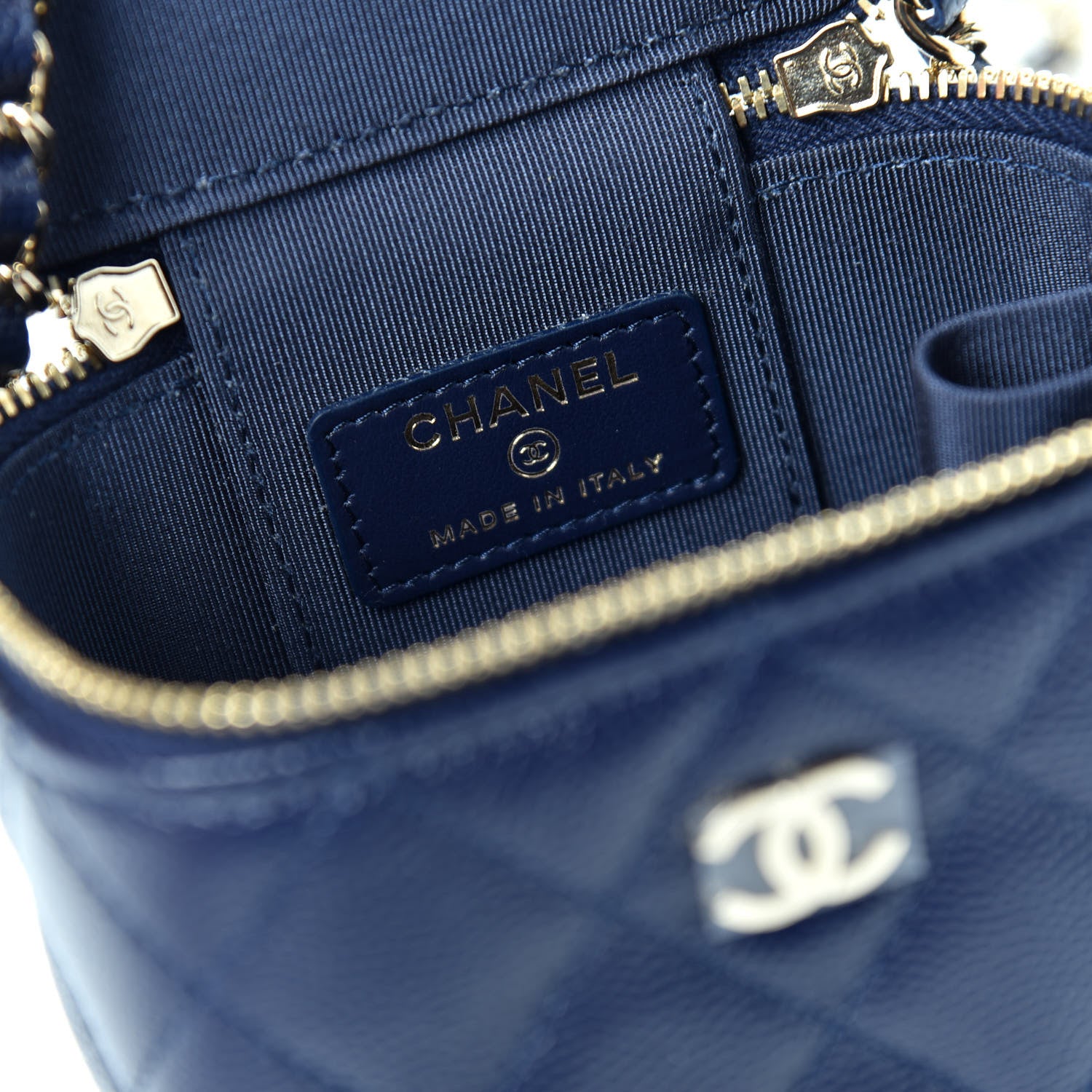 Chanel Caviar Quilted Mini Vanity Case With Chain Navy Blue 7 of 9
