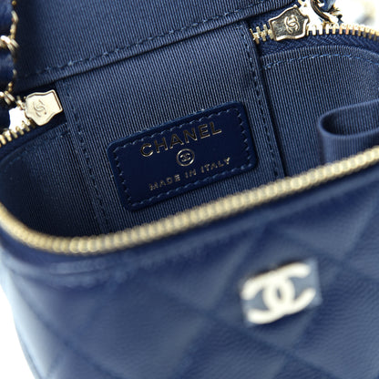 Chanel Caviar Quilted Mini Vanity Case With Chain Navy Blue 7 of 9