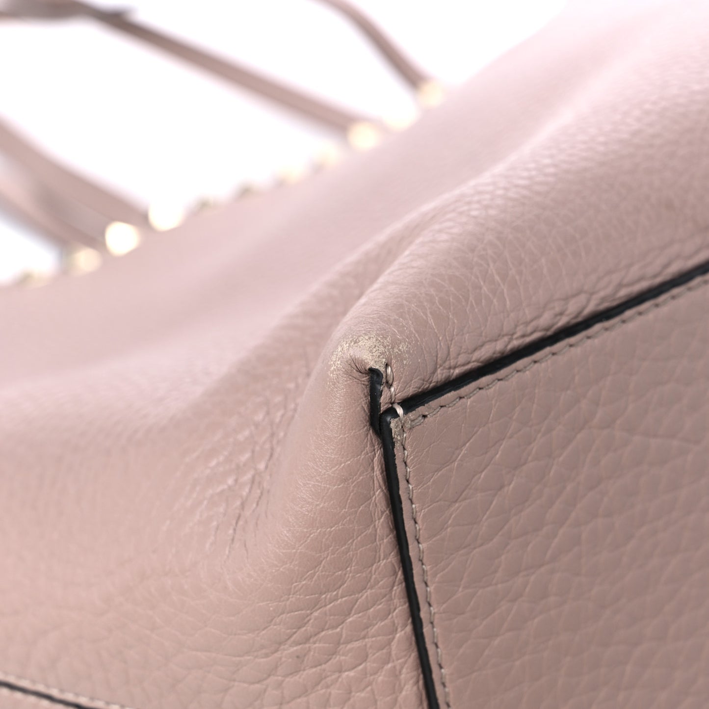 Grained Calfskin Rockstud Shoulder Tote Poudre