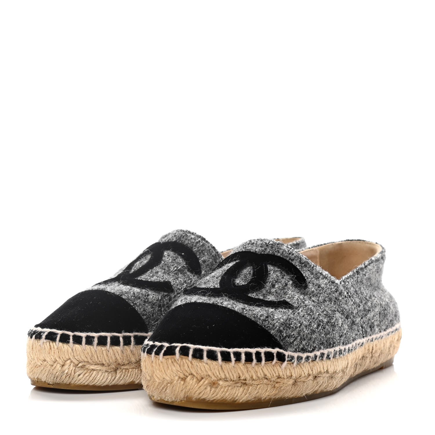 Chanel Tweed Velvet CC Espadrilles 36 Grey Black 3 of 14