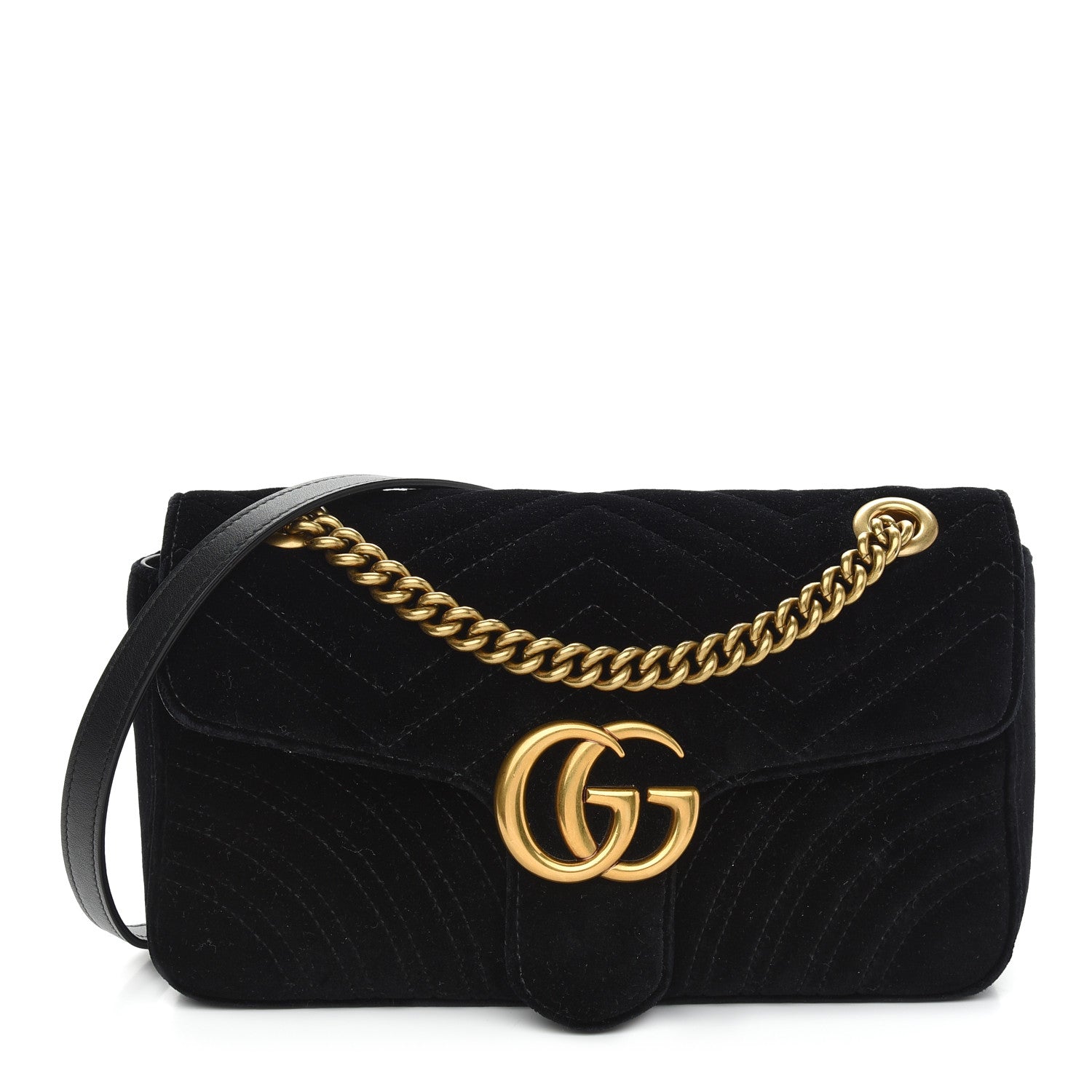 Gucci Velvet Matelasse Small GG Marmont Shoulder Bag Black 1 of 9