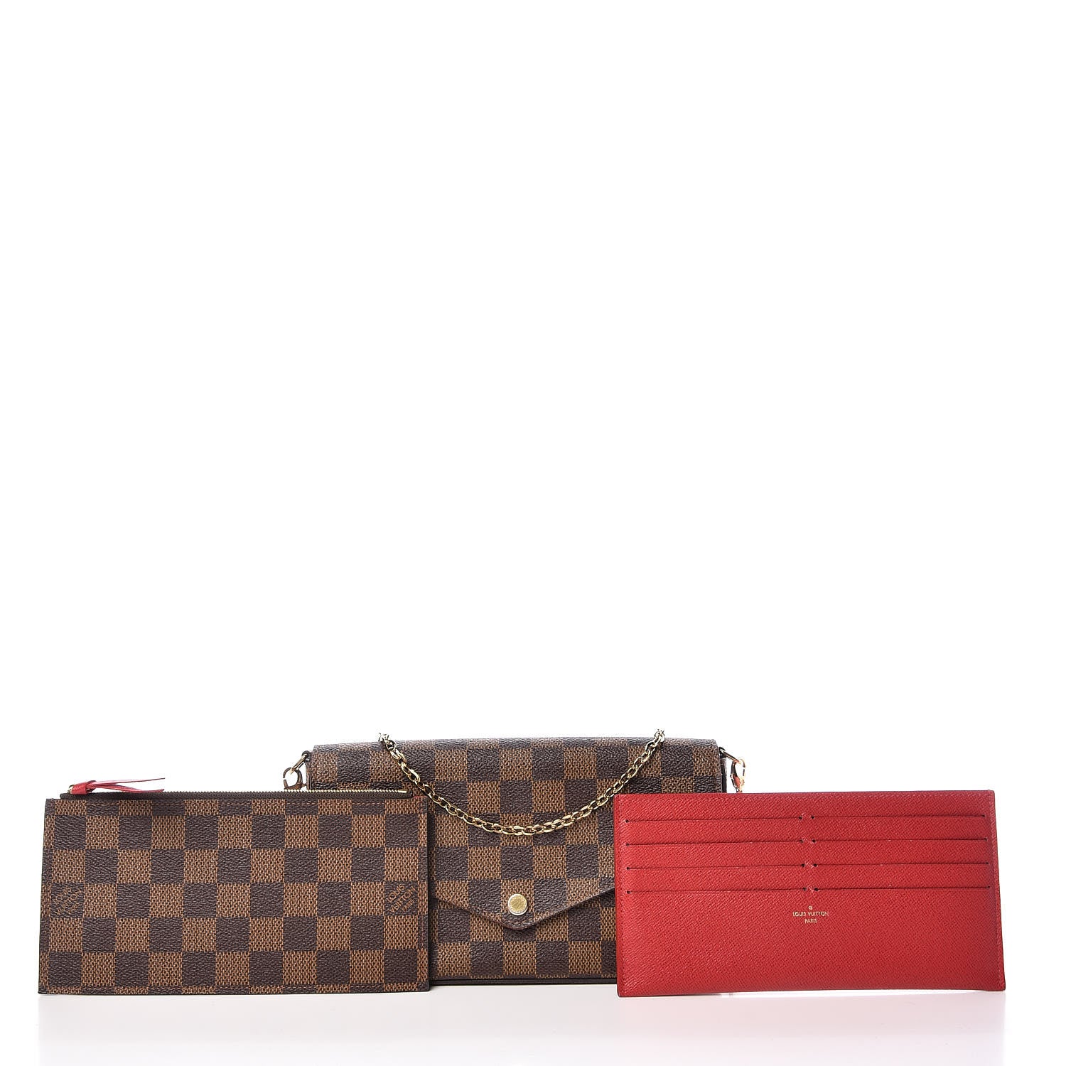 Louis Vuitton Damier Ebene Pochette Felicie Chain Wallet 3 of 15