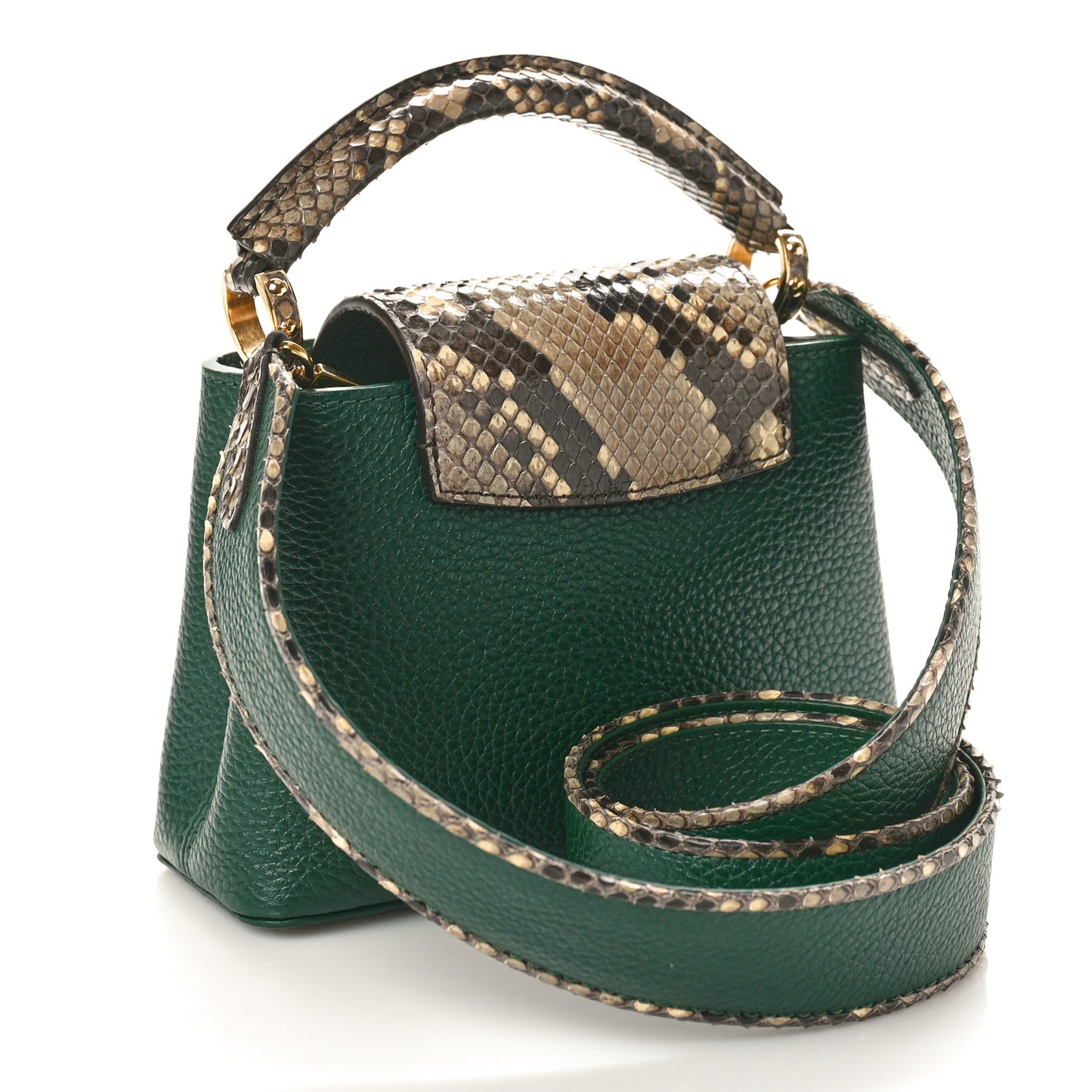 Taurillon Snakeskin Mini Capucines Emeraude Green