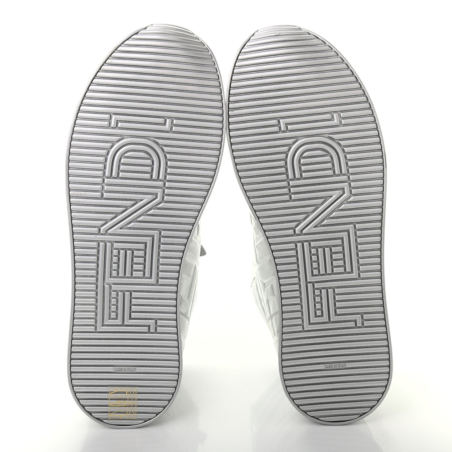 X NICKI MINAJ Metallic Nappa Macro FF Embossed Prints On High Top Sneakers 38 Silver