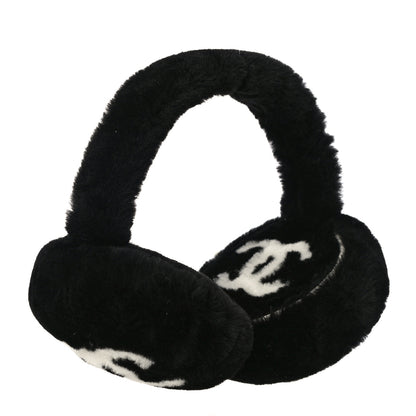 Chanel Shearling CC Ear Muffs Black White 2 of 7