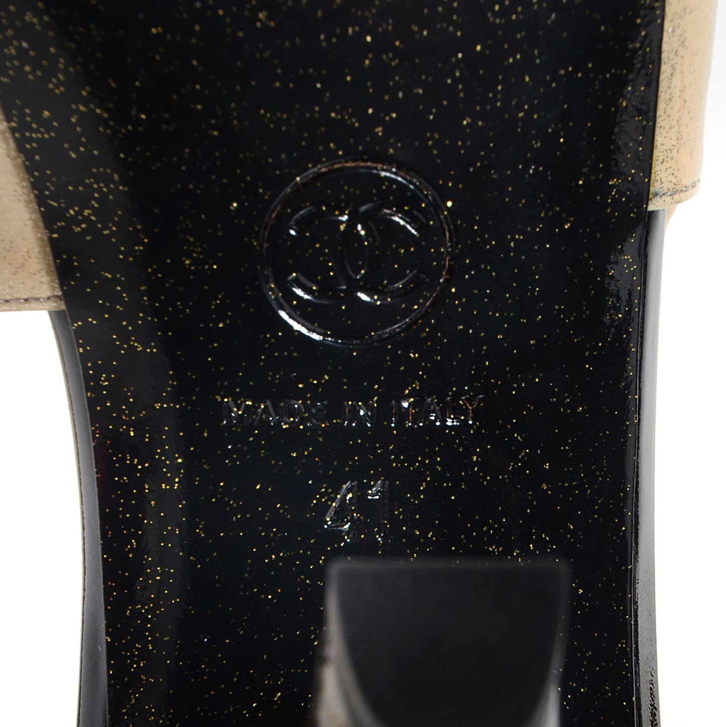 Patent Glitter Cap Toe Slingback Pumps 41 Black Beige
