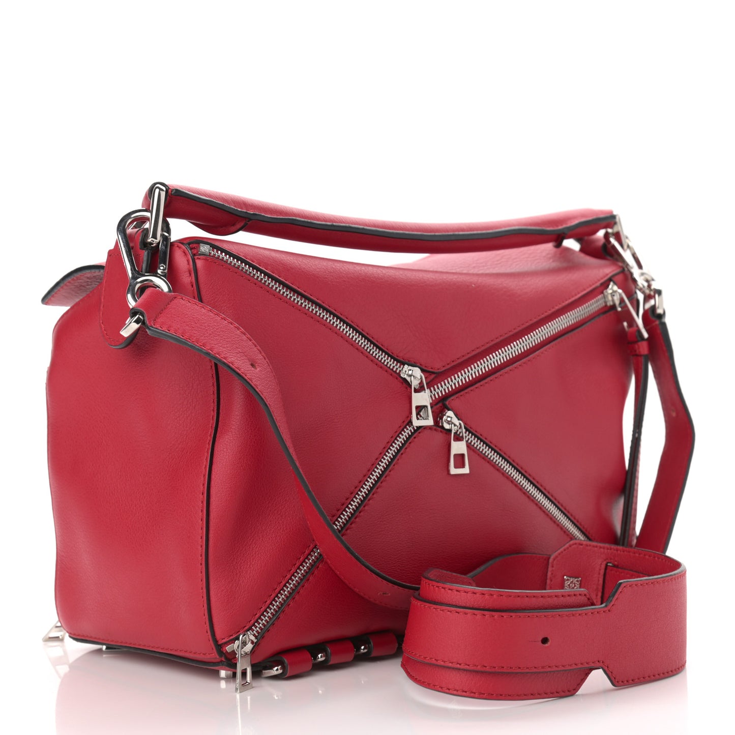 Calfskin Zipper Puzzle Bag Red