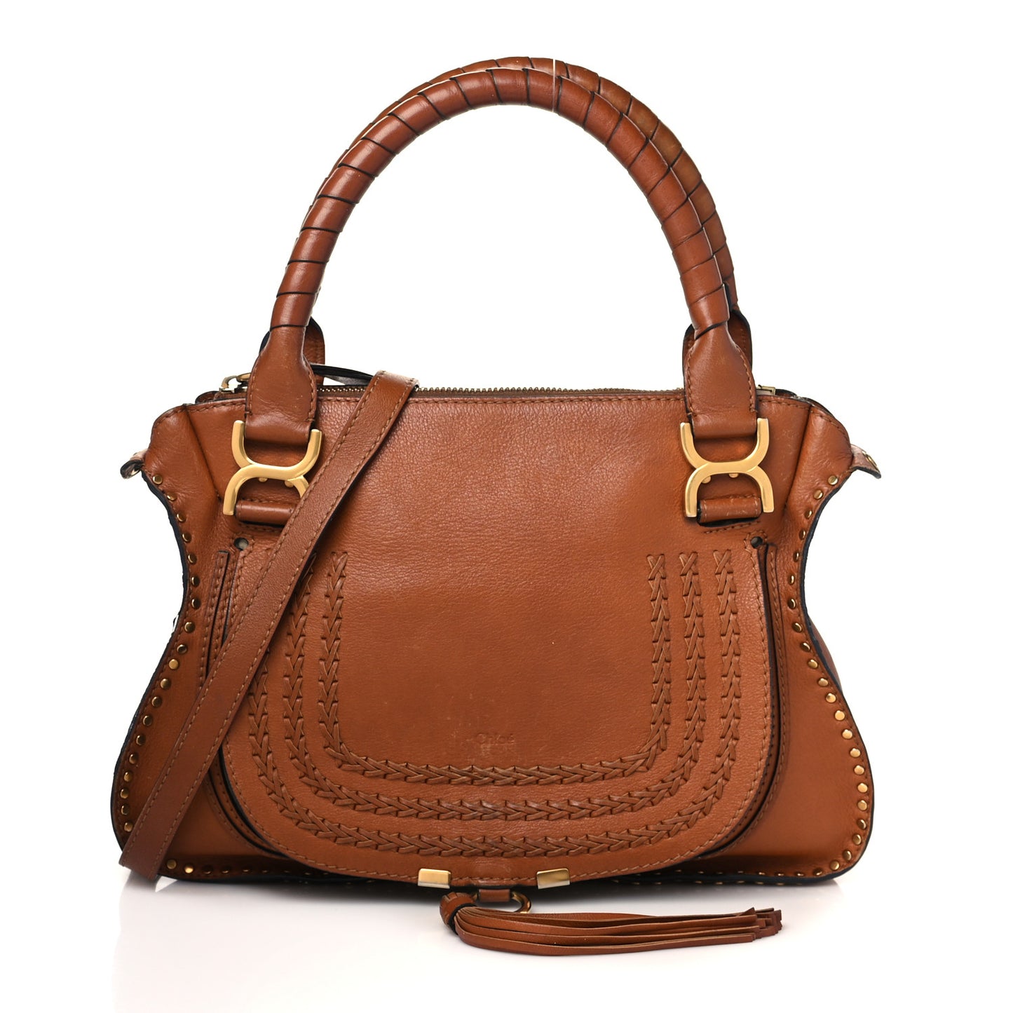 Calfskin Studded Medium Marcie Satchel Caramel