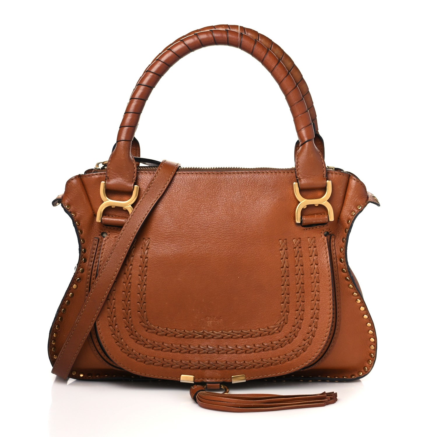 Chloe Calfskin Studded Medium Marcie Satchel Caramel 1 of 15