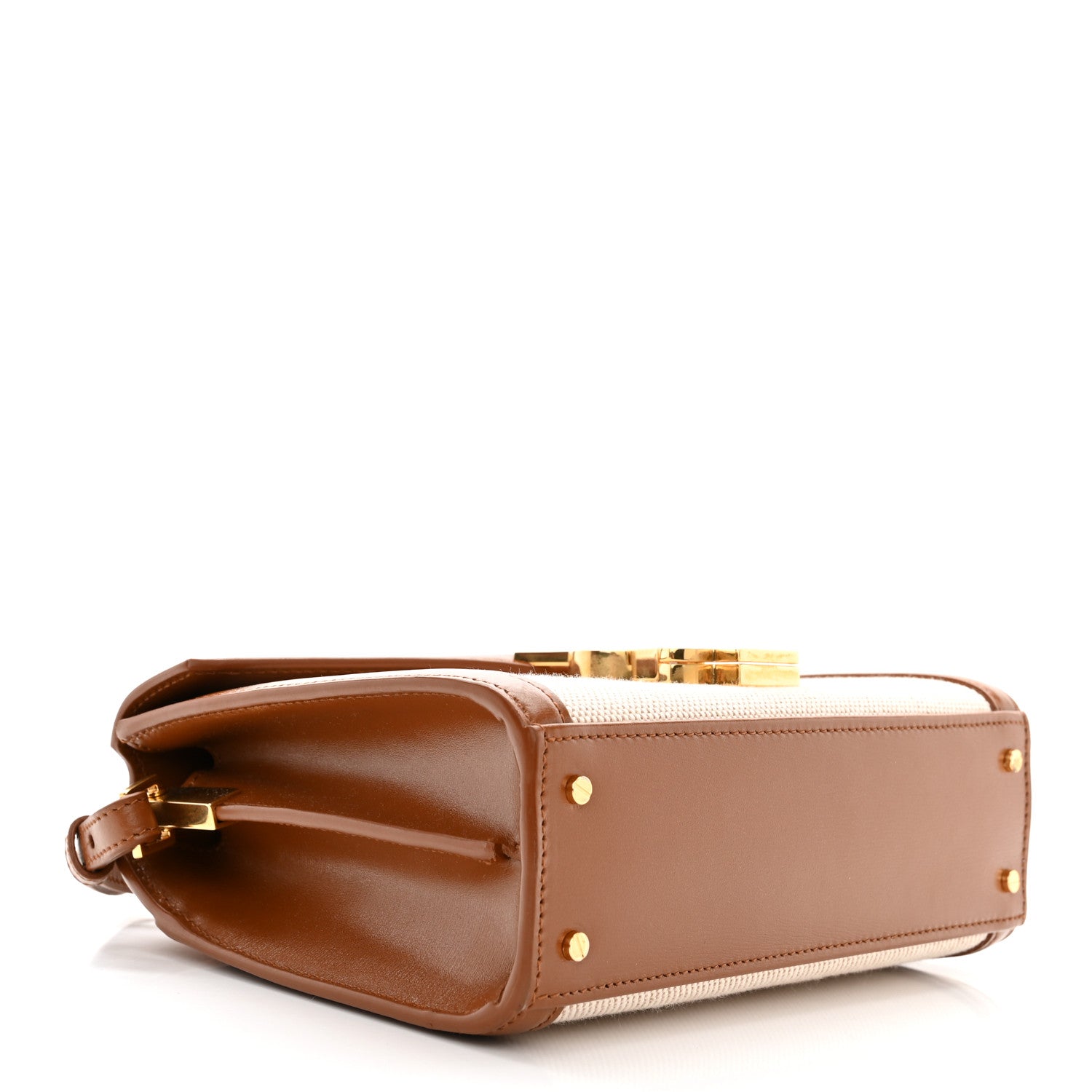 Saint Laurent Canvas Calfskin Mini Classic Monogram Cassandra Top Handle Tan Natural 4 of 10