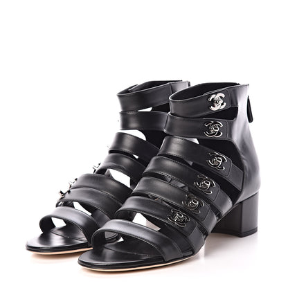 Chanel Calfskin CC Turnlock Sandals 38 Black 3 of 12