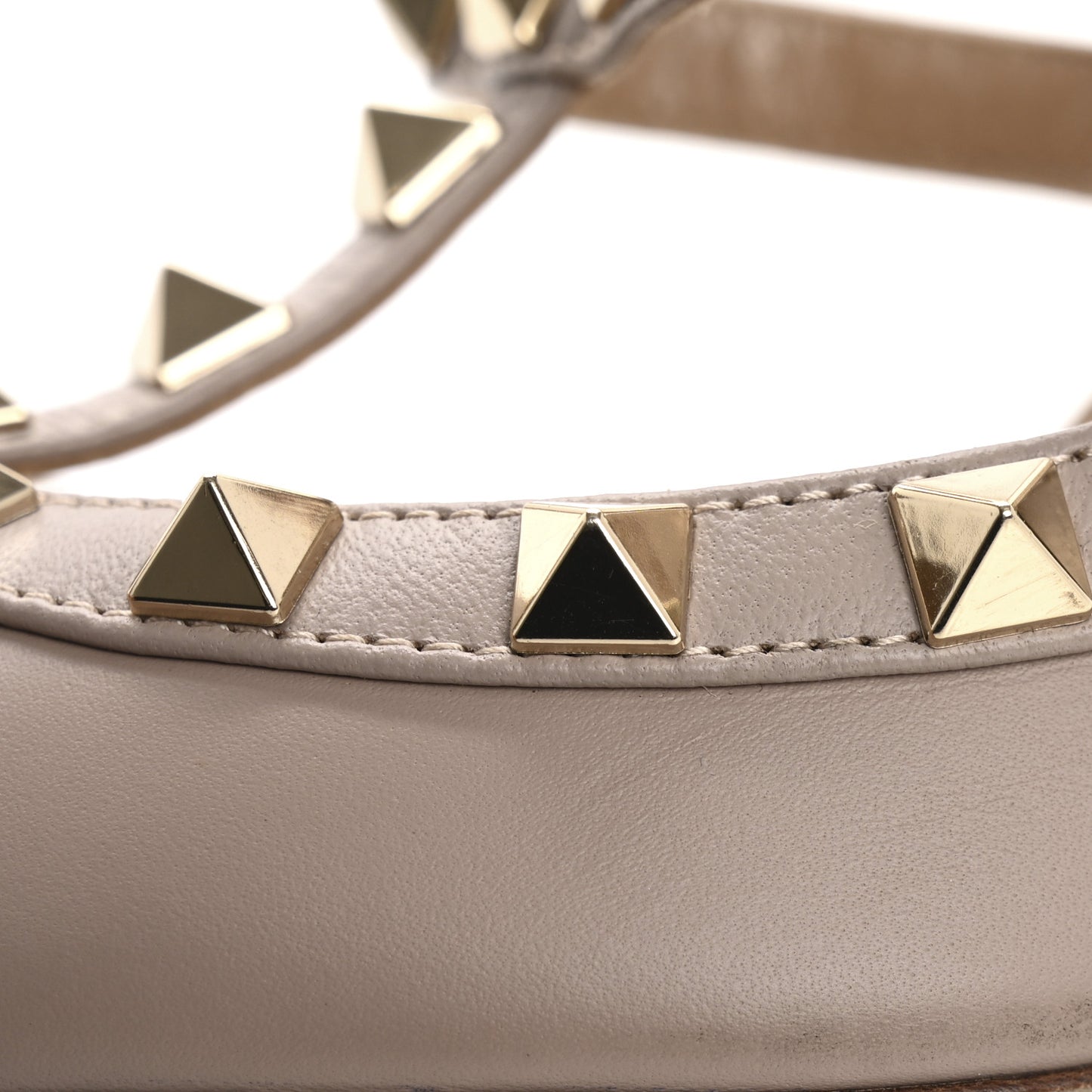 Calfskin Nappa Rockstud Ankle Strap 100mm Pumps 37 Poudre