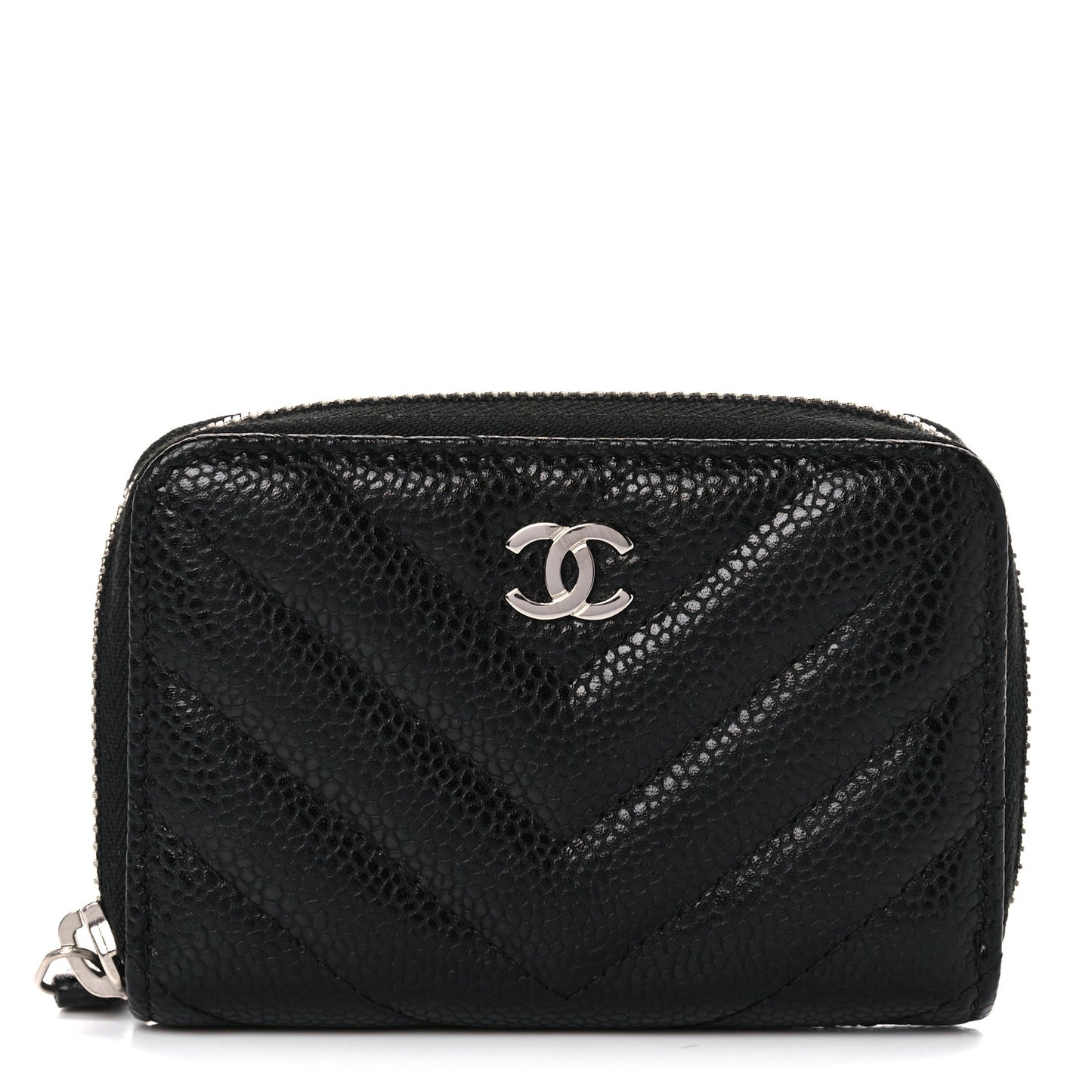 Caviar Chevron Quilted Zip Coin Purse Black
