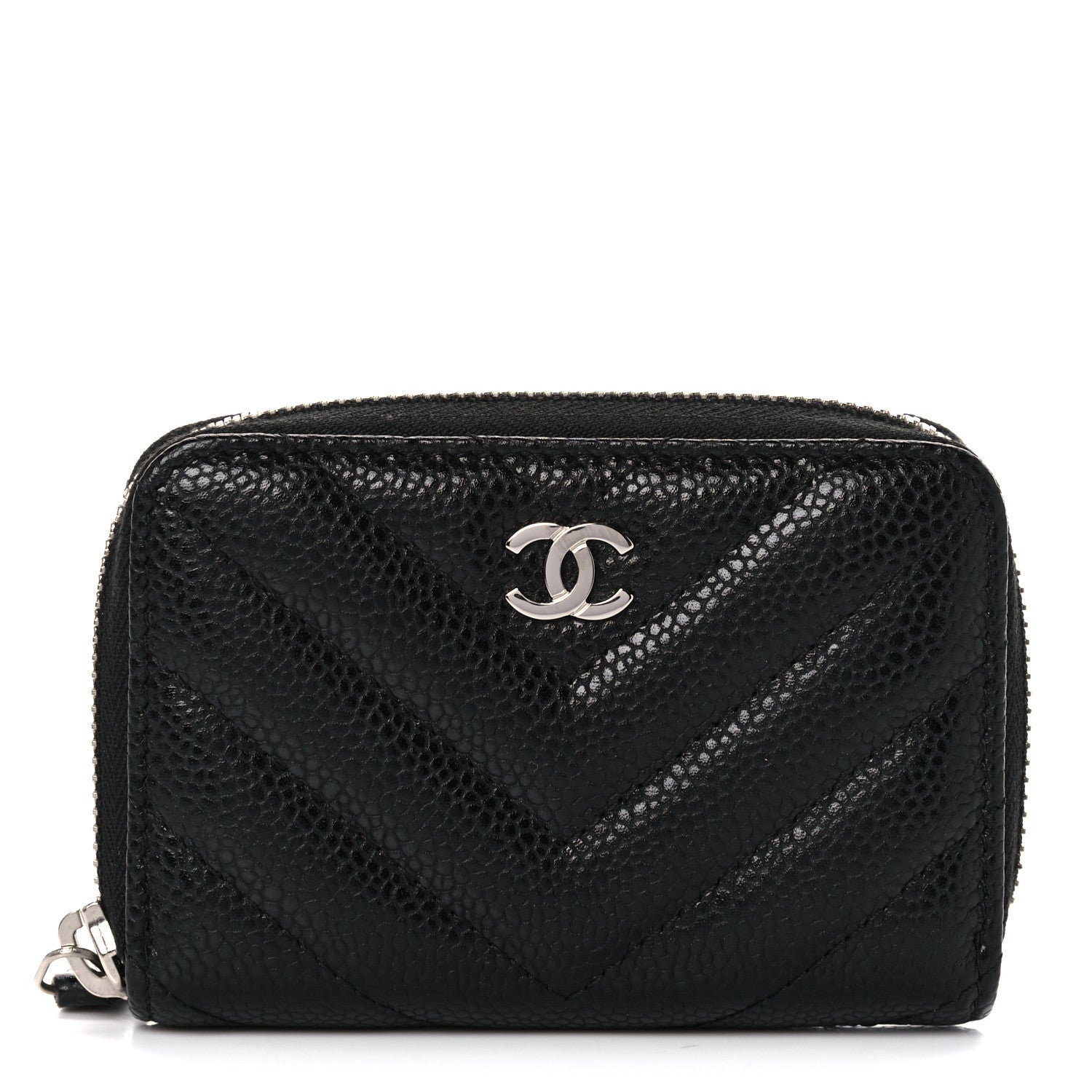 Chanel Caviar Chevron Quilted Zip Coin Purse Black 1 of 13