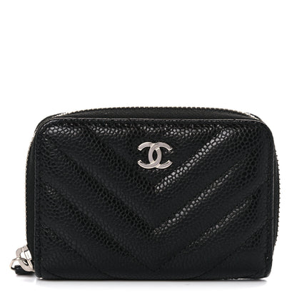 Chanel Caviar Chevron Quilted Zip Coin Purse Black 1 of 13