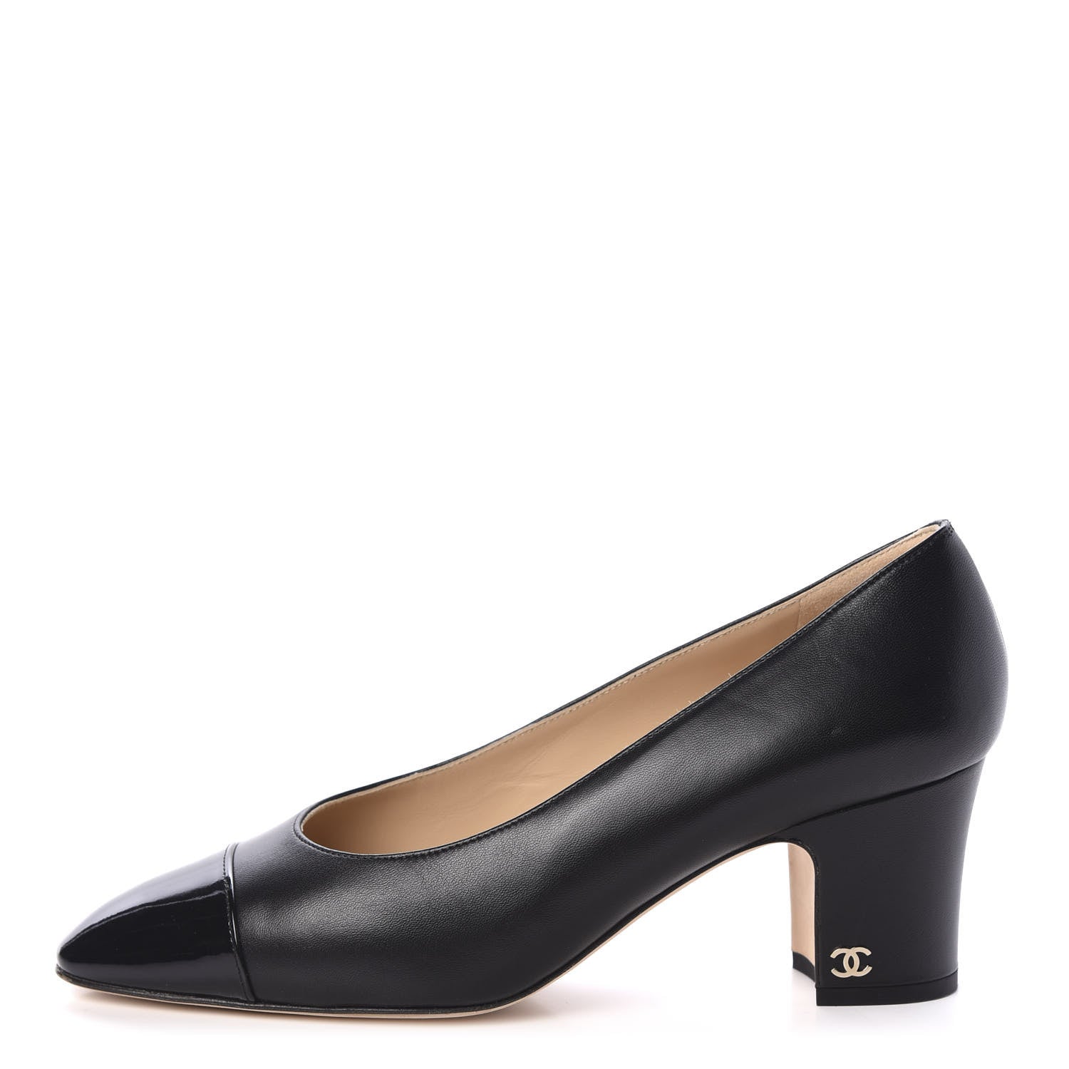 Chanel Lambskin Patent CC Cap Toe Pumps 39 Black 1 of 10
