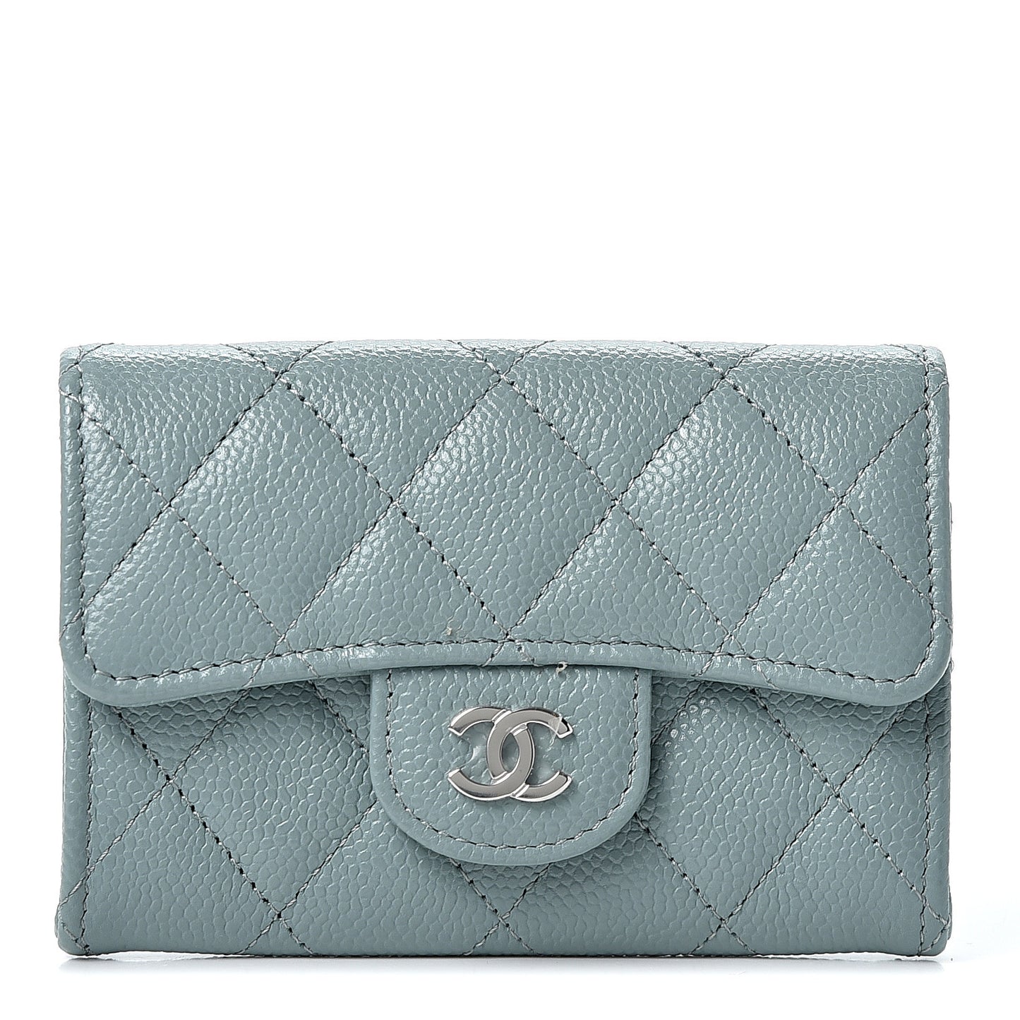 Caviar Quilted Flap Card Holder Wallet Light Blue