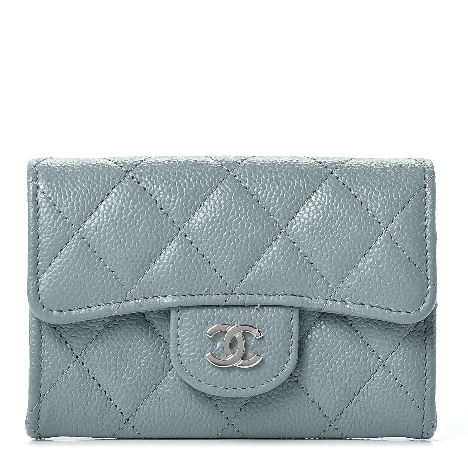 Chanel Caviar Quilted Flap Card Holder Wallet Light Blue 1 of 10