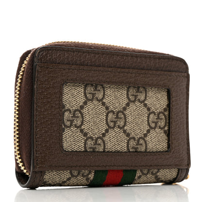 Gucci GG Supreme Monogram Textured Dollar Calfskin Web Ophidia Zip Around Card Case Wallet Beige Ebony New Acero 3 of 8