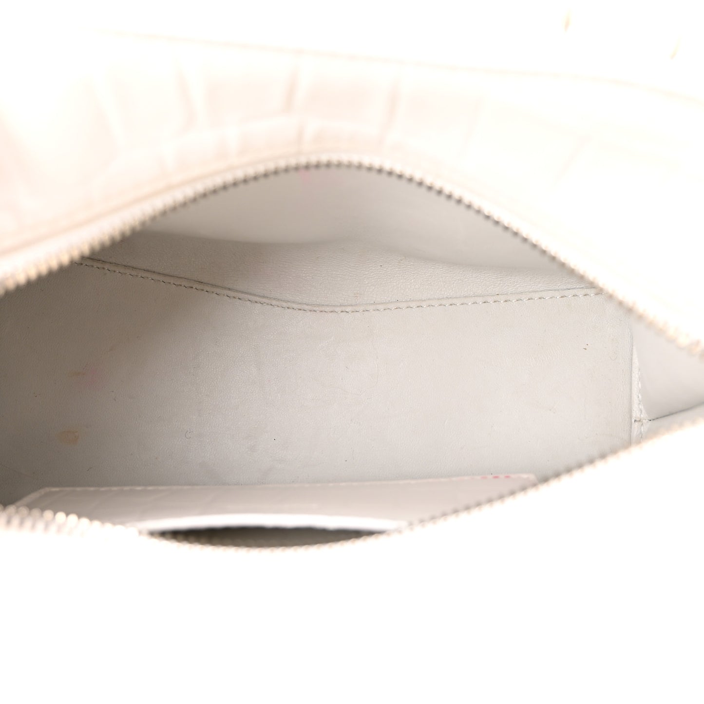 Semi Shiny Calfskin Crocodile Embossed Neo Classic Silver Hardware Mini City White