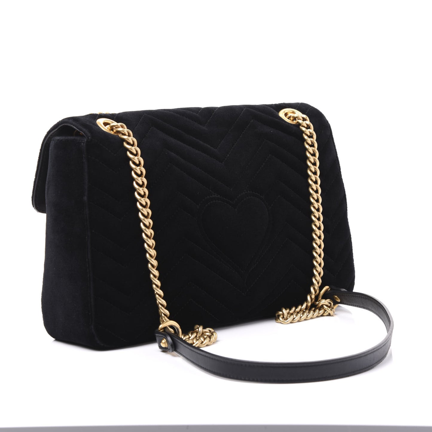 Velvet Matelasse Loved Embroidered Medium GG Marmont Shoulder Bag Black