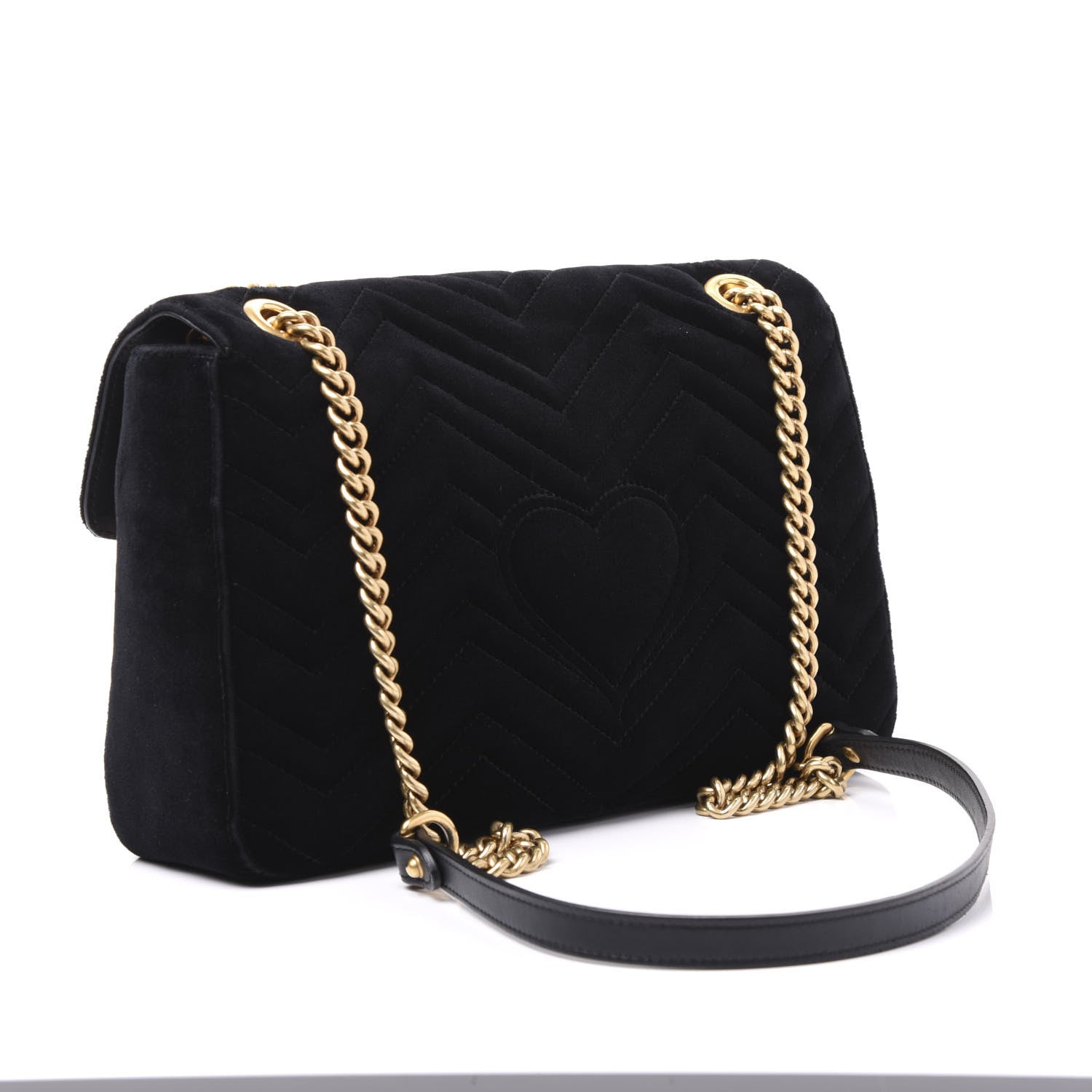 Gucci Velvet Matelasse Loved Embroidered Medium GG Marmont Shoulder Bag Black 2 of 11