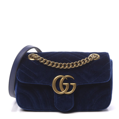 Gucci Velvet Matelasse Mini GG Marmont Shoulder Bag Cobalt Blue 1 of 10