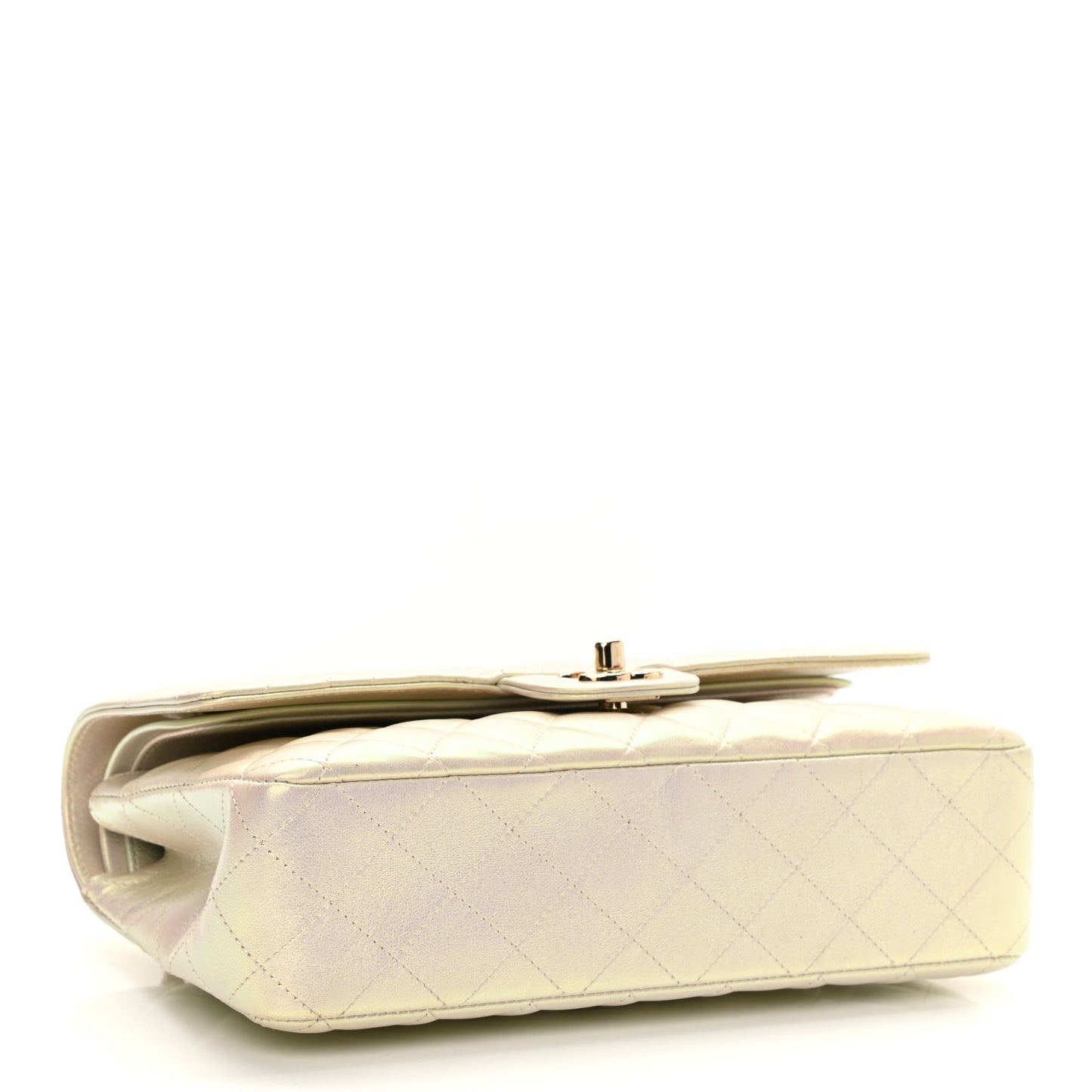 Iridescent Lambskin Quilted Medium Double Flap Ivory