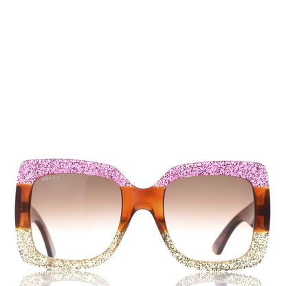 Gucci Acetate Square Frame Sunglasses GG0083S Glitter Pink Multi 2 of 6