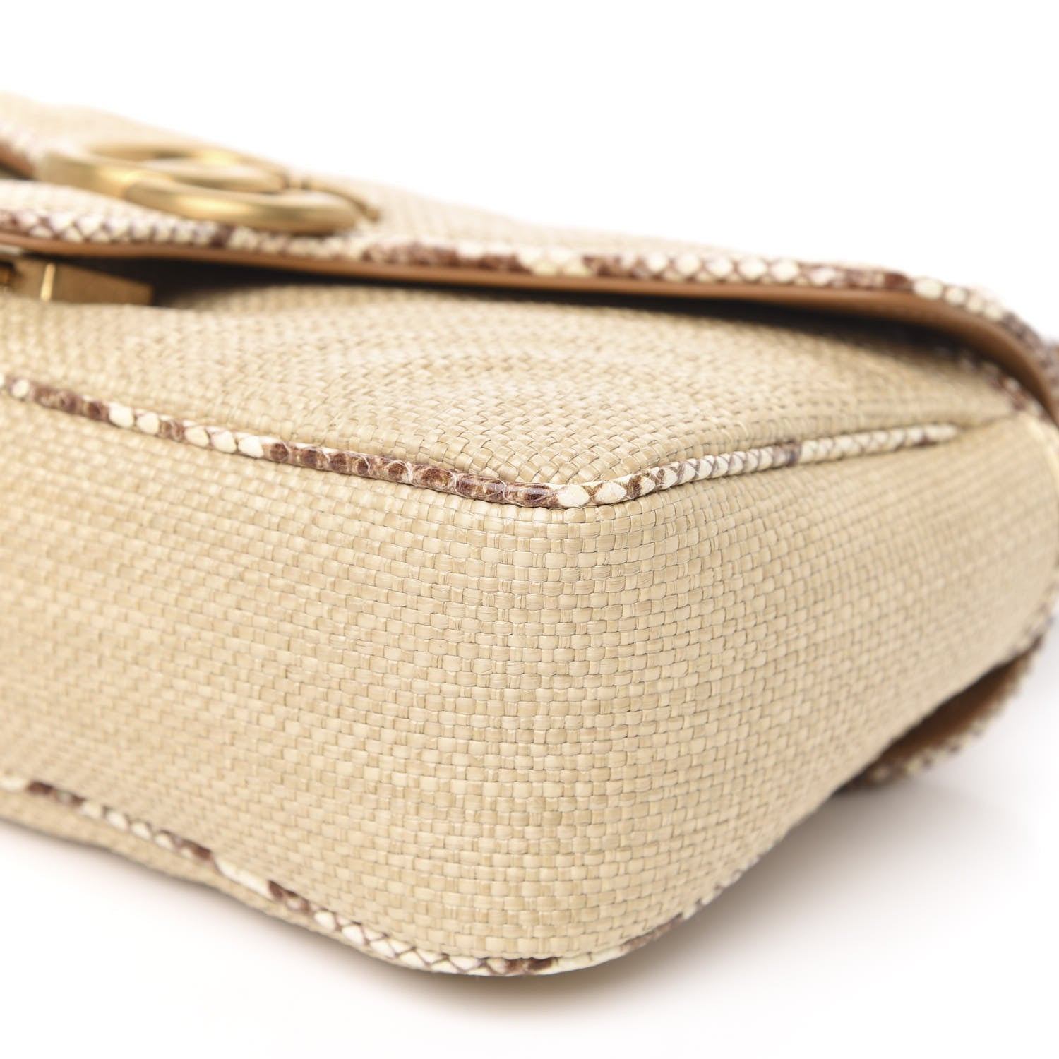 Gucci Raffia Elaphe Matelasse Small GG Marmont Shoulder Bag Natural Cream Brown 10 of 10