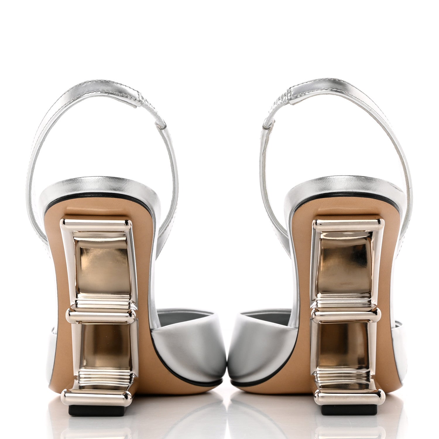 Fendi Metallic Calfskin Fendi First 95mm Slingback Sandals 36.5 Argento 5 of 18