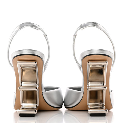 Fendi Metallic Calfskin Fendi First 95mm Slingback Sandals 36.5 Argento 5 of 18