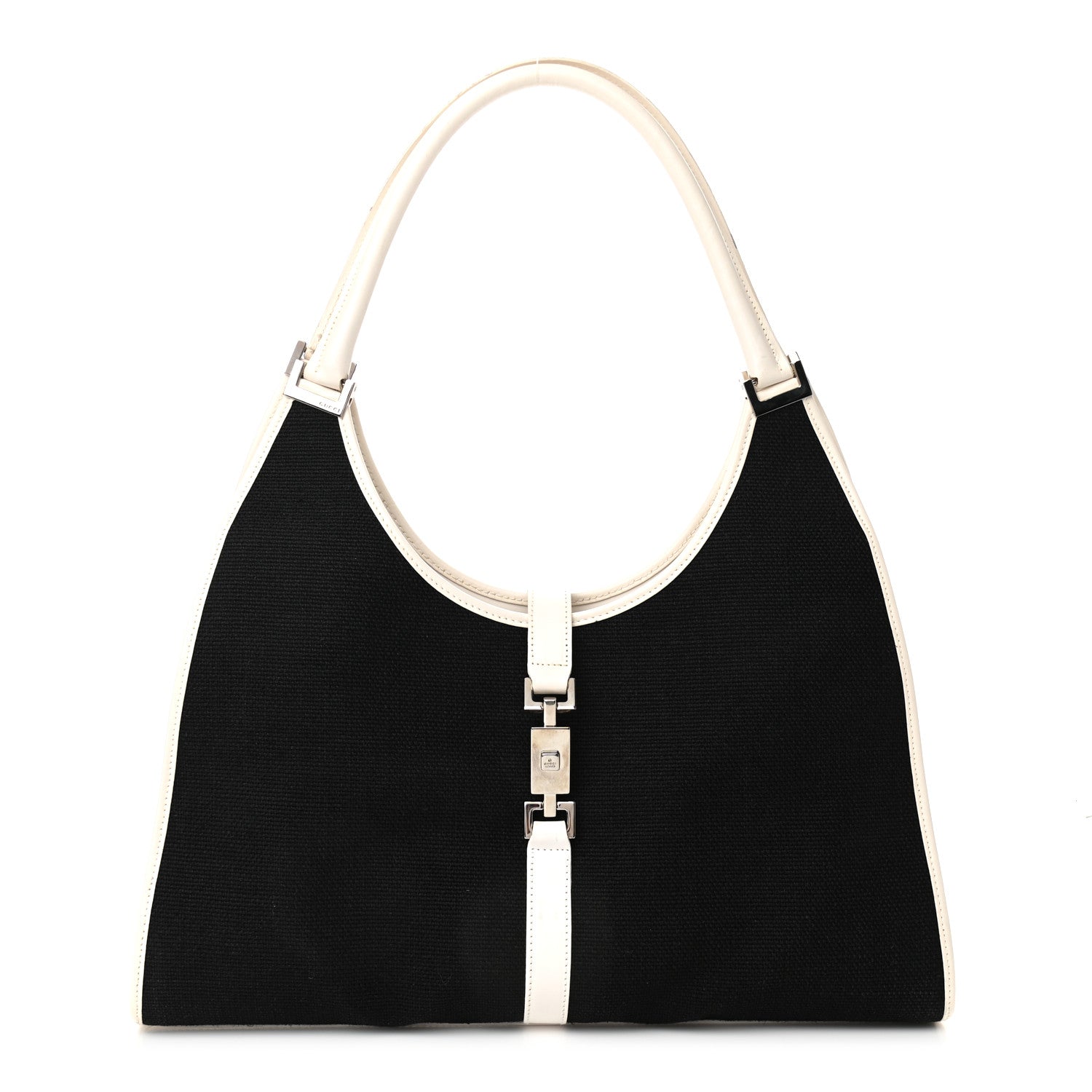 Gucci Canvas Bardot Shoulder Bag White Black 1 of 13