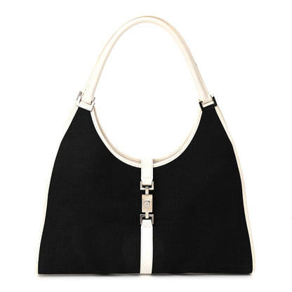 Gucci Canvas Bardot Shoulder Bag White Black 1 of 13