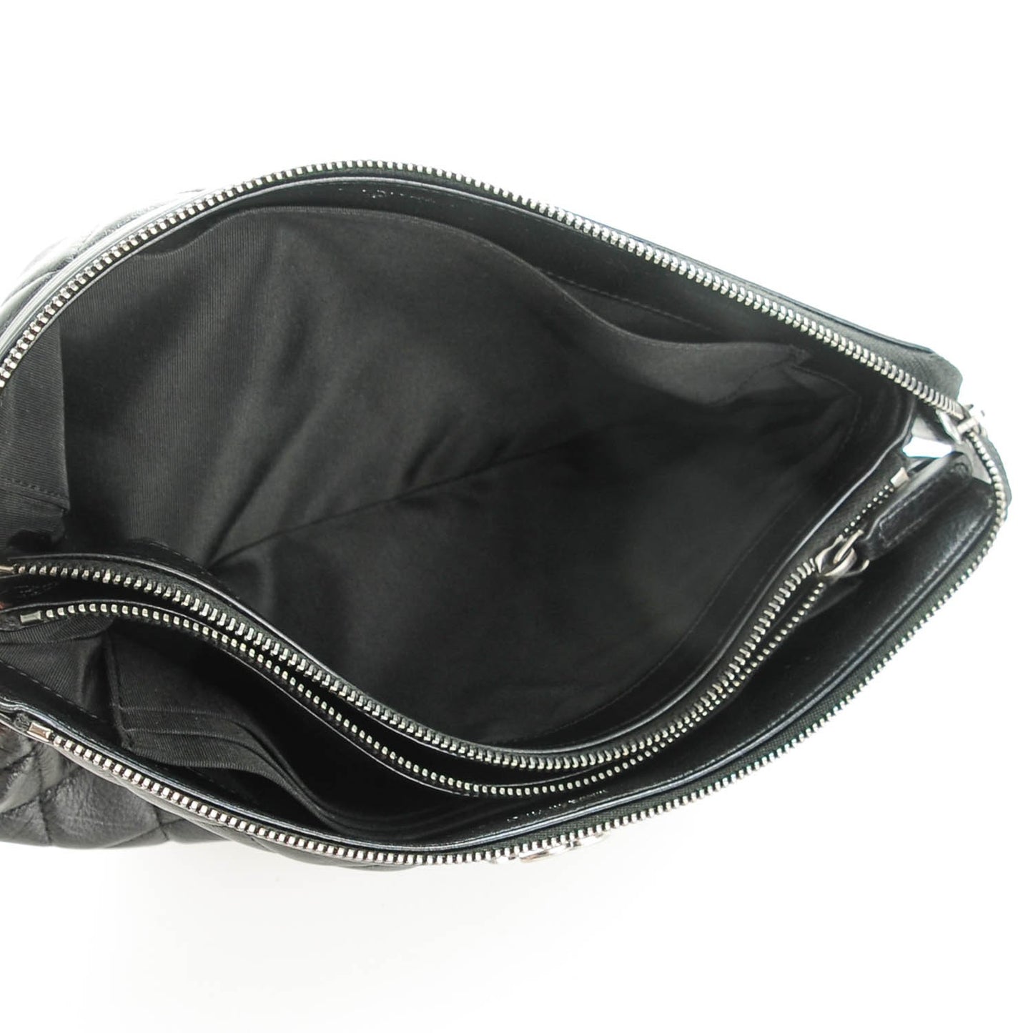 Calfskin Quilted Small Zipped Boy Pouch Black