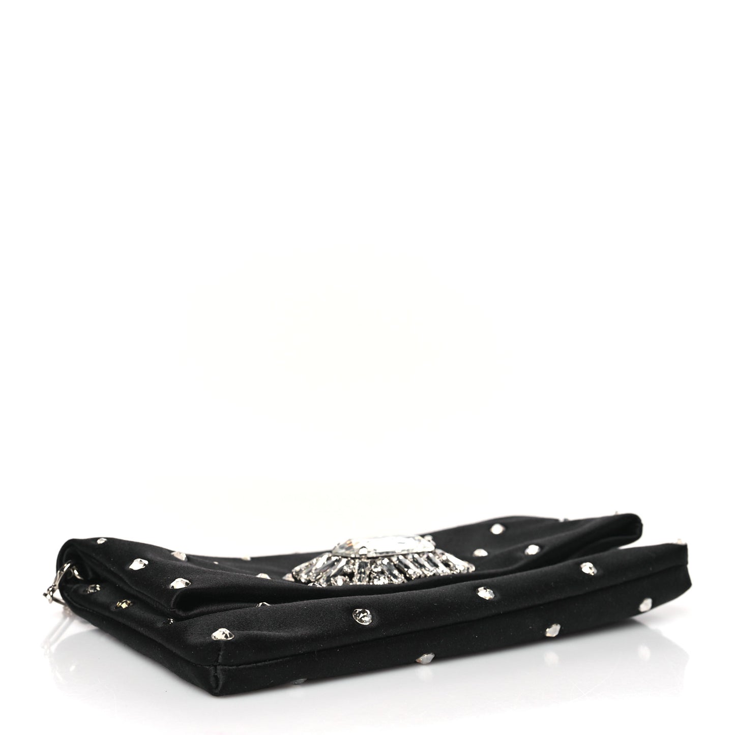 Satin Crystal Embellished Titania Clutch Black