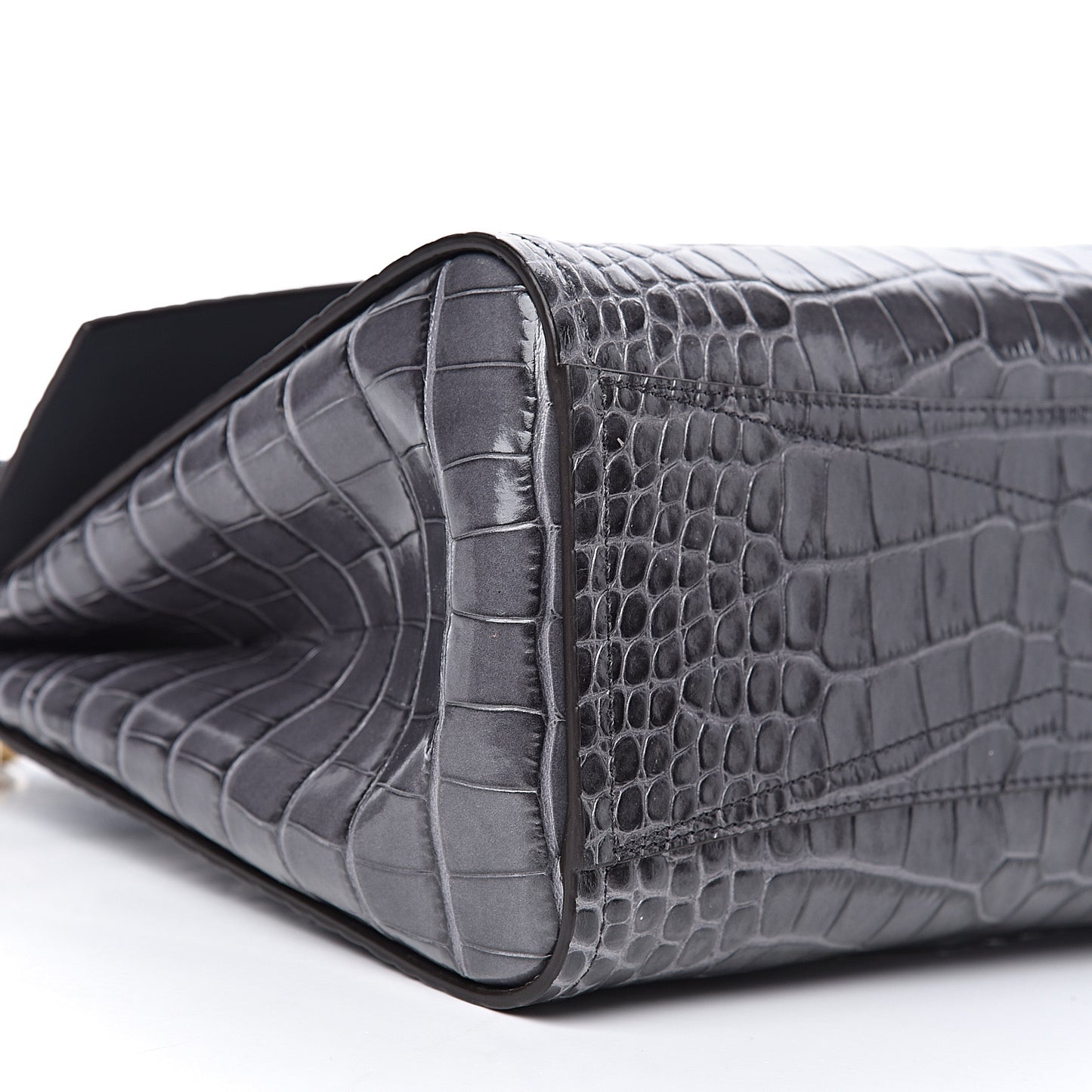 Calfskin Crocodile Embossed Small Mystic Shoulder Bag Storm Grey