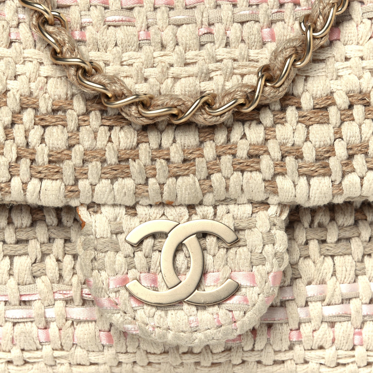 Chanel Tweed Chain Braid Small Single Flap Beige White 13 of 13