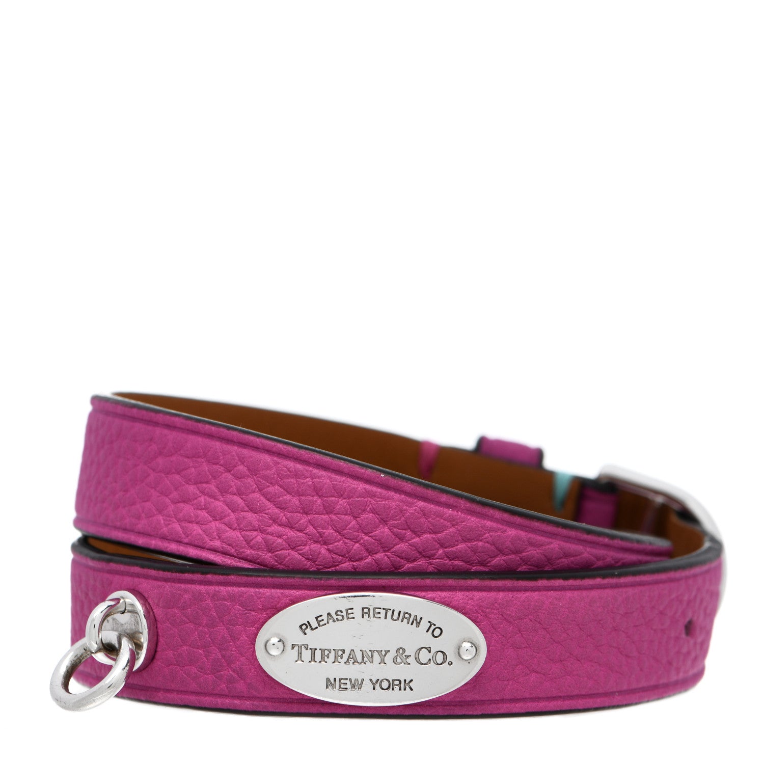 Tiffany Sterling Silver Leather Return to Tiffany Double Wrap Bracelet Pink 1 of 4
