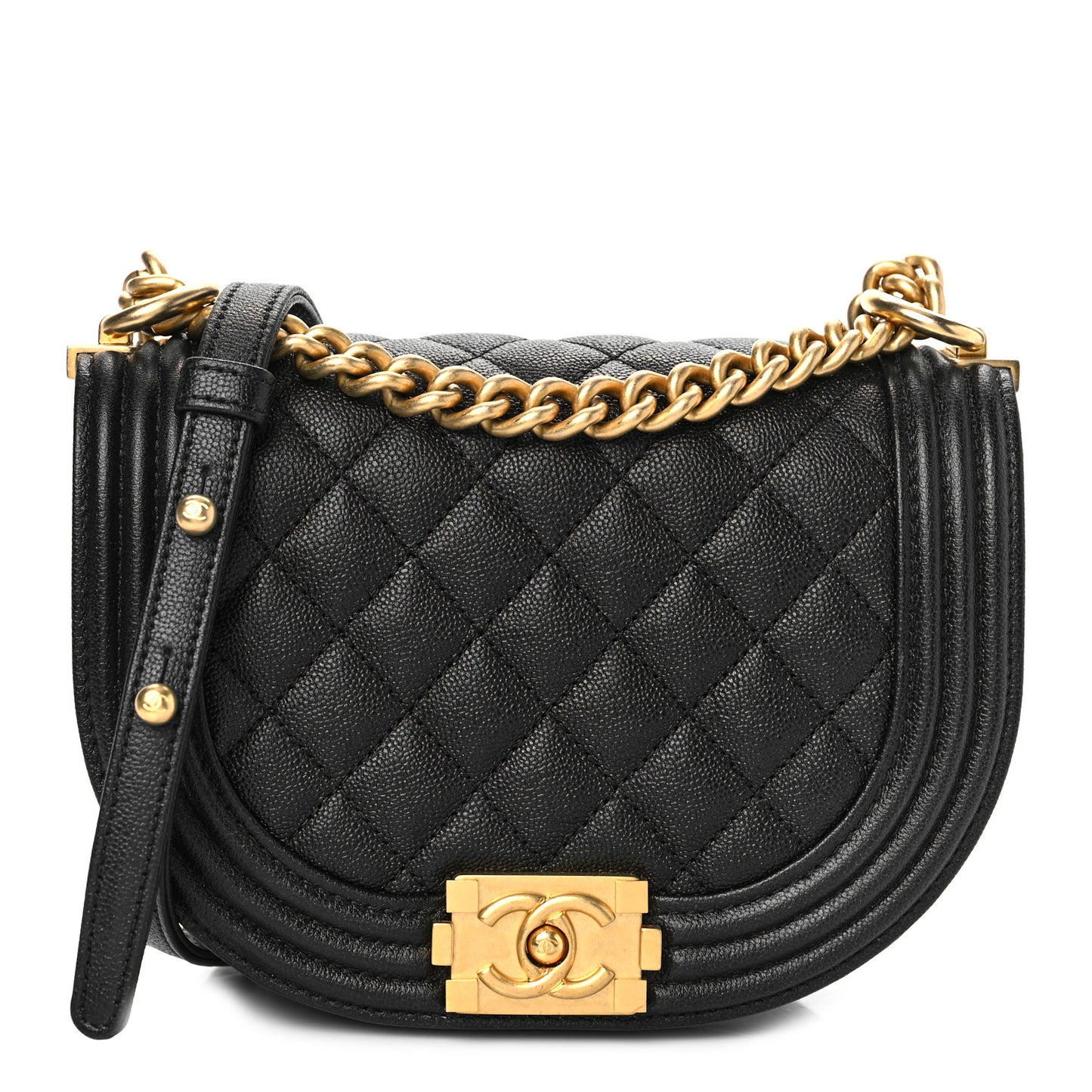 Caviar Quilted Small Boy Messenger Bag Black