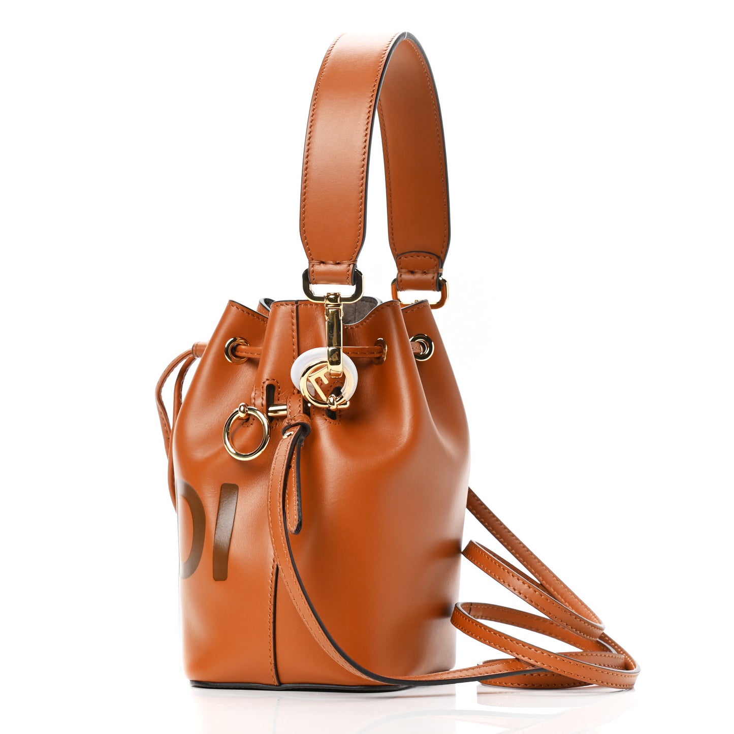 Vitello King F is Fendi Logo Embossed Mini Mon Tresor Bucket Bag Cuoio