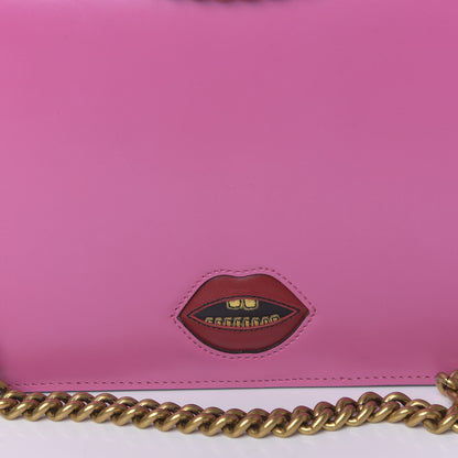 Gucci Knight Calfskin Malaga Kid Heart Medium GG Marmont Chain Handle Bag Tropical Pink Flower Hibiscus Red Multicolor 9 of 10