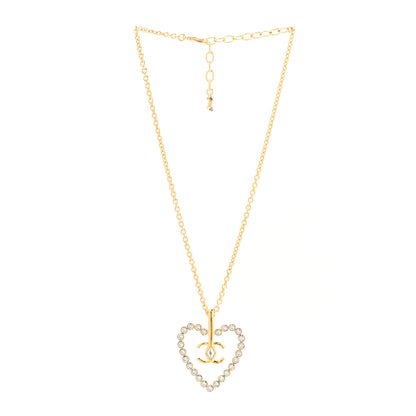 Chanel Crystal CC Heart Necklace Gold 4 of 5