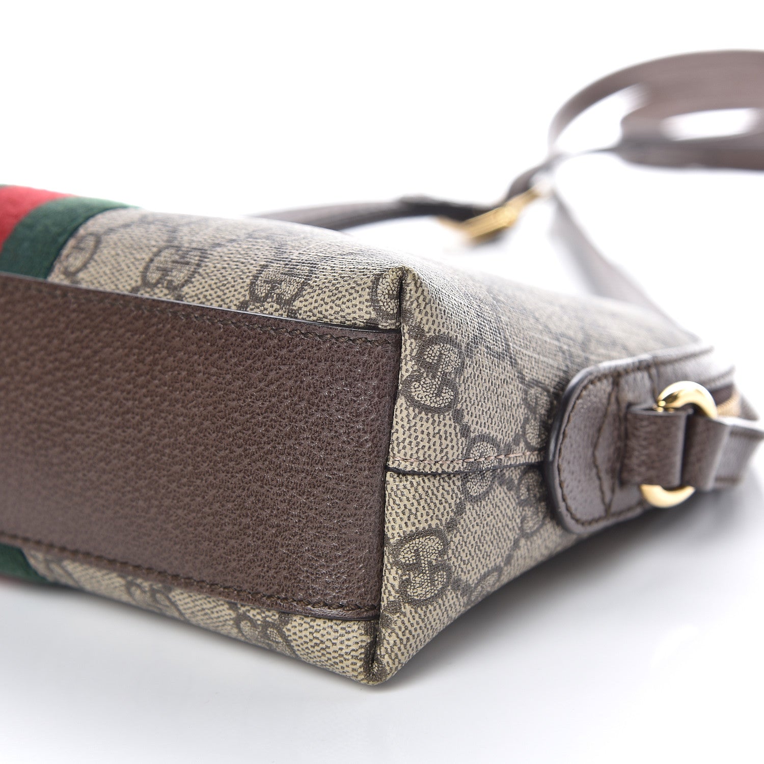 Gucci GG Supreme Monogram Textured Dollar Calfskin Web Small Ophidia Dome Shoulder Bag Beige Ebony New Acero 6 of 9