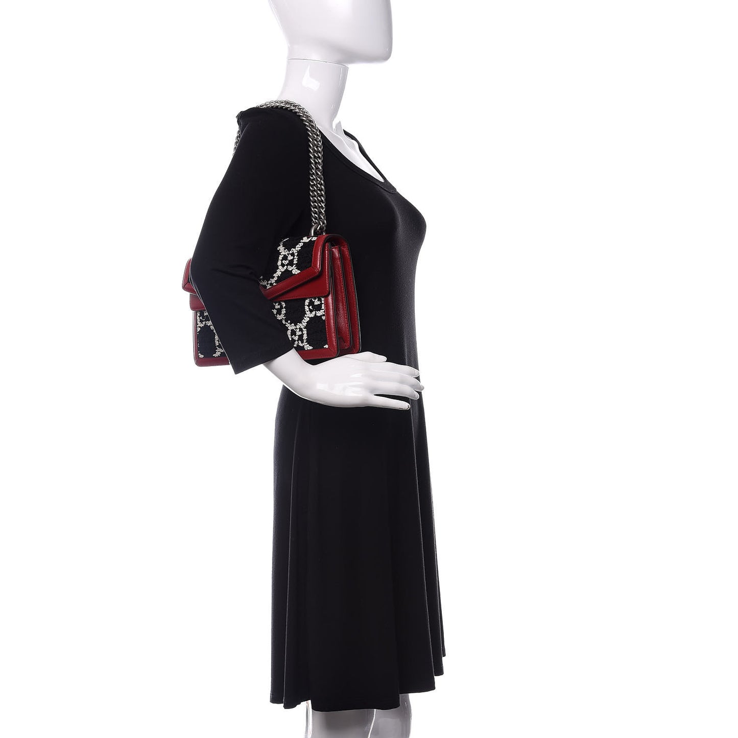 Tweed GG Monogram Small Dionysus Shoulder Bag Black White Romantic Cherry