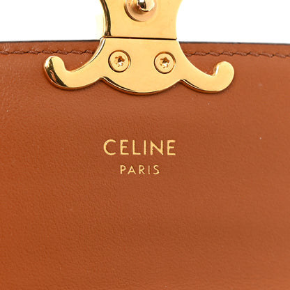 Celine Triomphe Canvas Calfskin Flap Card Holder Tan 6 of 8