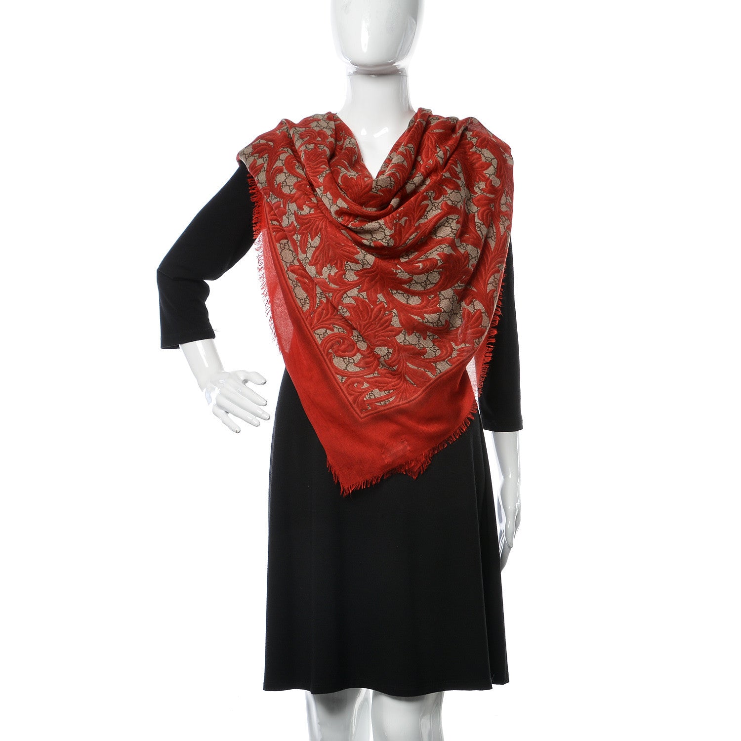 Gucci Modal Silk Monogram Arabesque Shawl Red 2 of 4