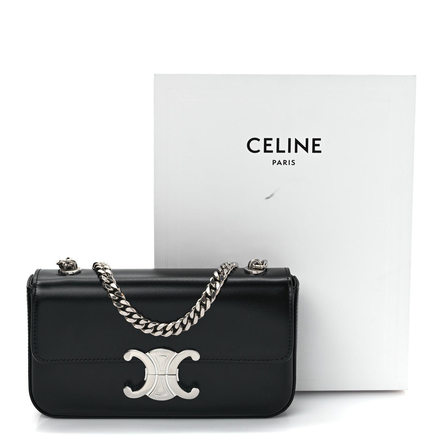 Shiny Calfskin Triomphe Chain Shoulder Bag Black